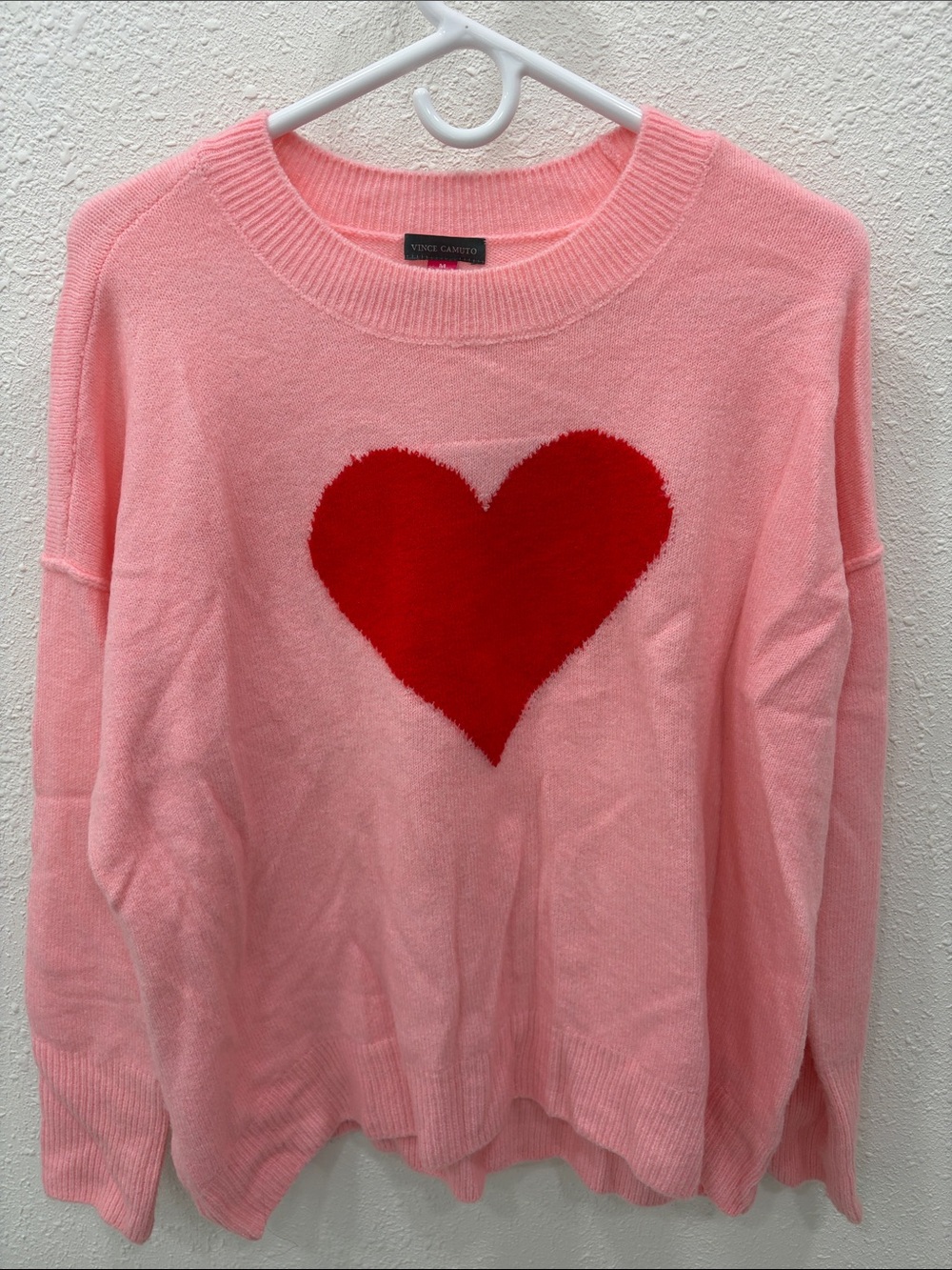 Vince Camuto Pink Crewneck Sweater with Red Heart